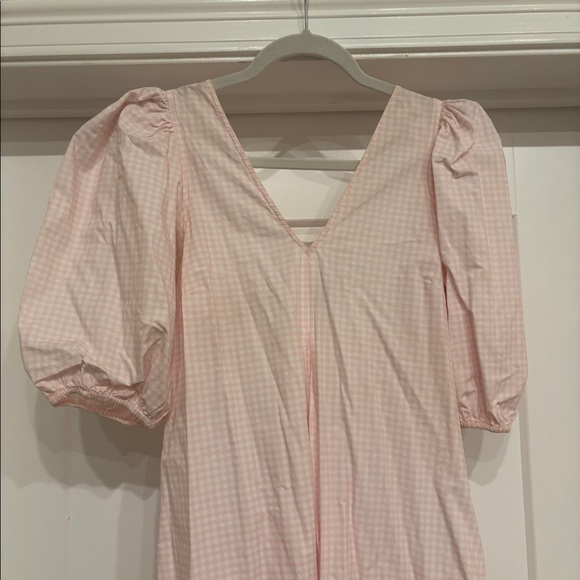 Ganni Pink Gingham Puff Sleeve Midi Dress Sz 34 - Picture 2 of 6